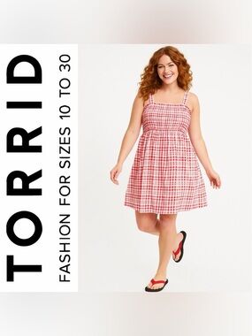 Torrid Alma Red Gingham Plaid Smocked Tube Mini Dress, 1x, NWT!